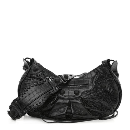 Balenciaga Extra Supple Calfskin Crocodile Embossed Monochrome Small Le Cagole Shoulder Bag Black 3 of 9