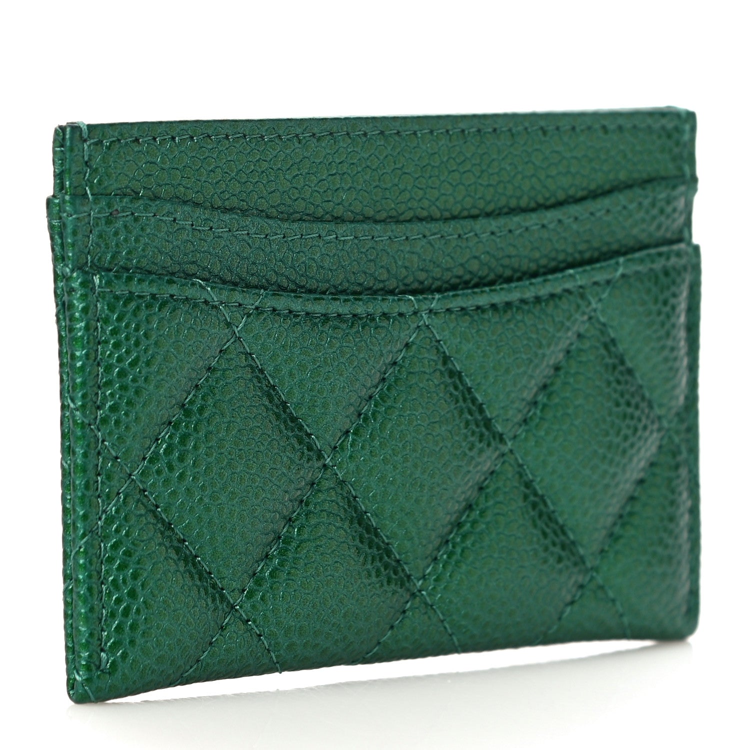 Chanel Metallic Caviar Quilted Card Holder Green 3 of 12