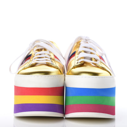 Gucci Metallic Nappa Sylvie Web Peggy Platform Sneakers 36 Oro Vecchio 2 of 8