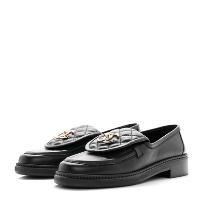 Chanel Lambskin Quilted CC Turnlock Loafers 36.5 Black 3 of 15