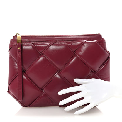 Bottega Veneta Paper Calfskin Maxi Intrecciato Padded Pouch Clutch Amaranto 2 of 6