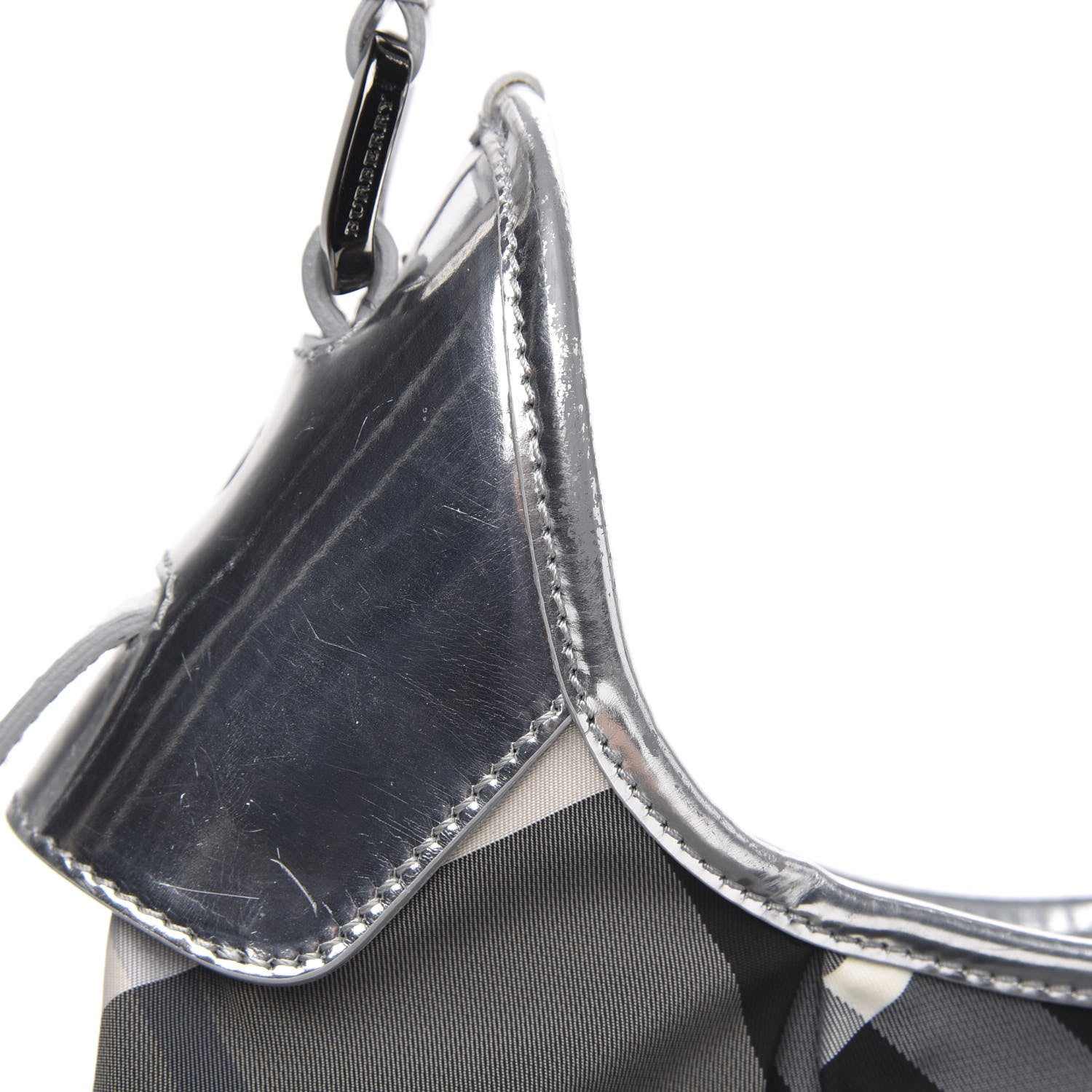 Burberry Metallic Beat Check Small Brooklyn Hobo Silver Black 13 of 14