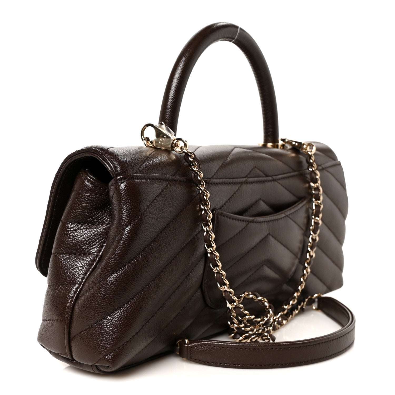 Chanel Goatskin Chevron Quilted Maxi East West Coco Handle Flap Dark Brown 3 of 11