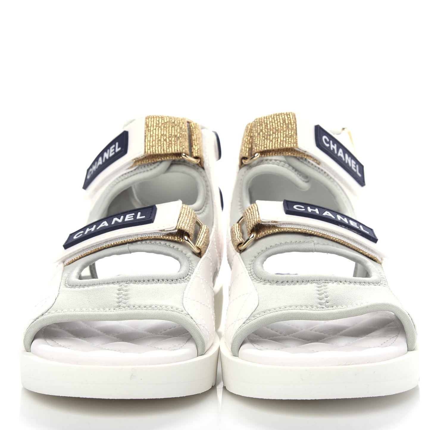Goatskin Fabric Gladiator Sandals 37 White Light Grey Navy Blue
