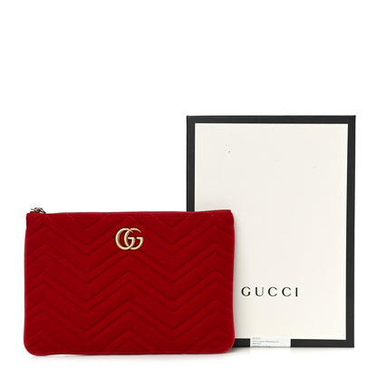 Gucci Velvet Matelasse GG Marmont Zip Pouch Hibiscus Red 11 of 11
