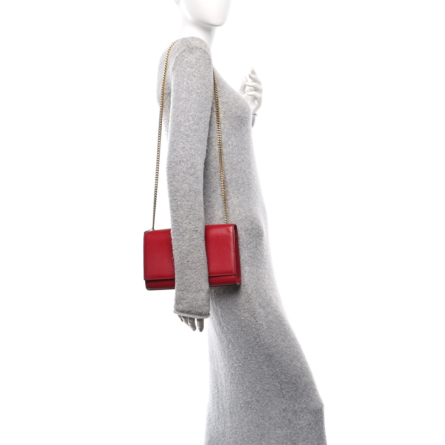 Saint Laurent Grain De Poudre Medium Monogram Kate Satchel Red 2 of 12