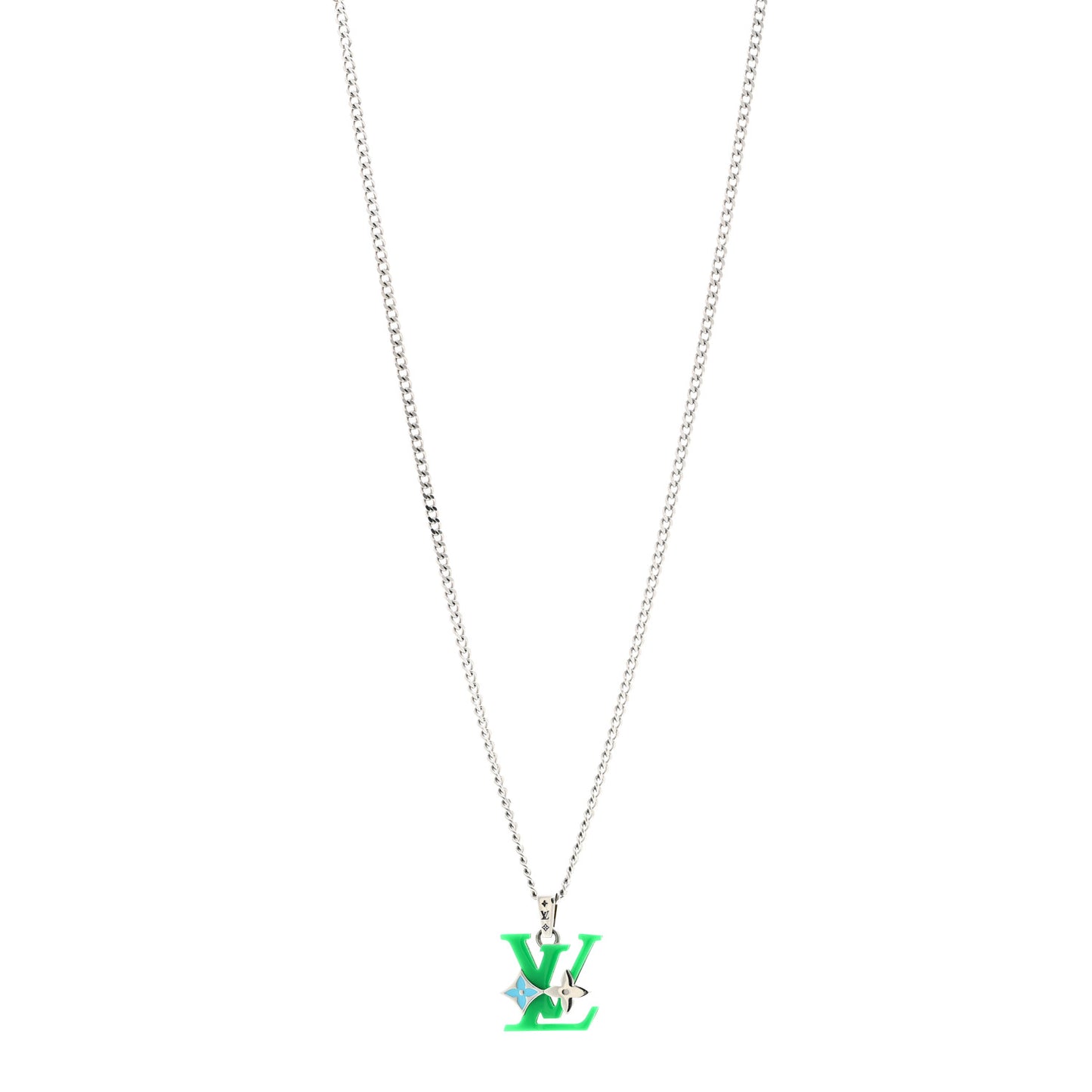 Plexiglass Monogram Row Pendant Necklace Green Multicolor
