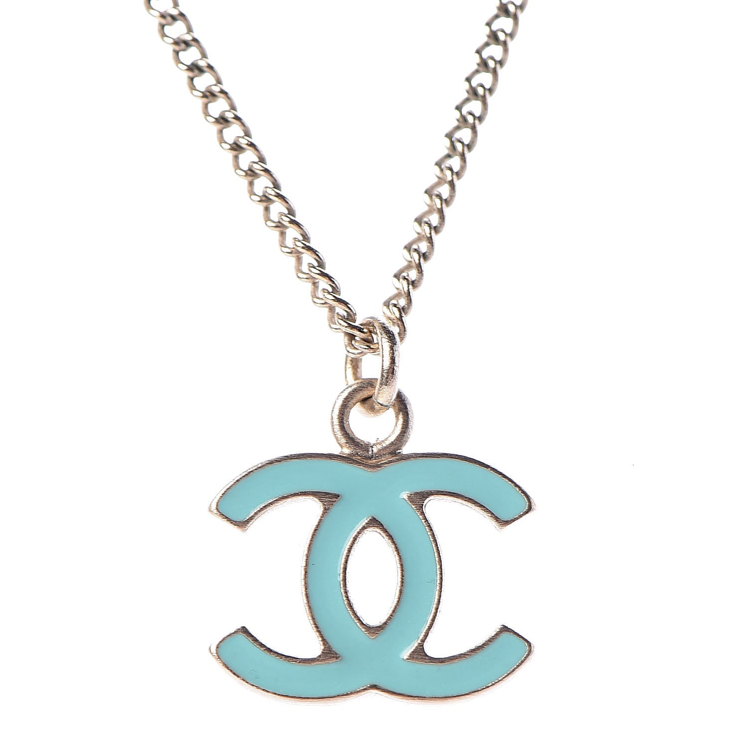Chanel Enamel CC Necklace Blue Light Gold 4 of 5