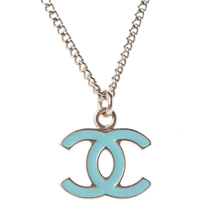 Chanel Enamel CC Necklace Blue Light Gold 4 of 5