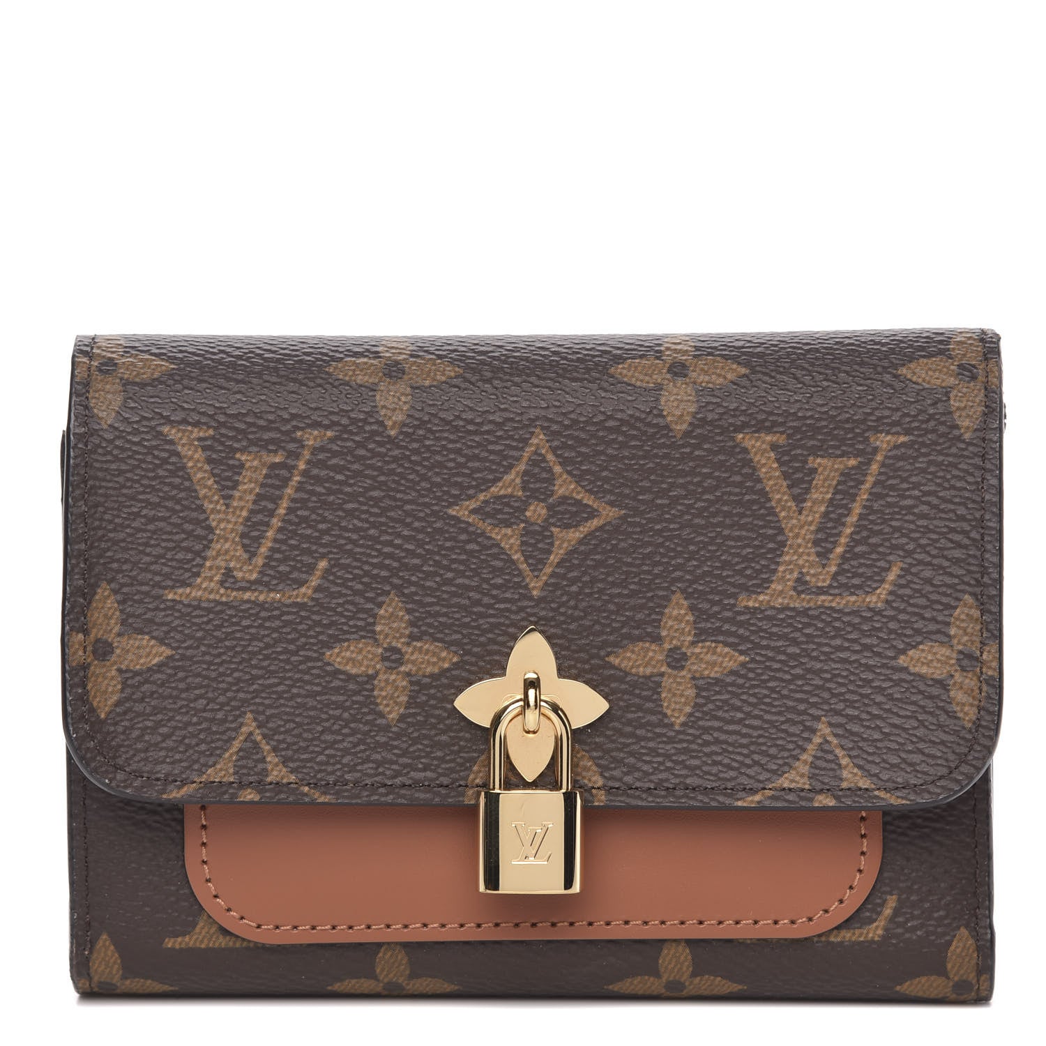 Louis Vuitton Monogram Flower Lock Compact Wallet Caramel 1 of 10