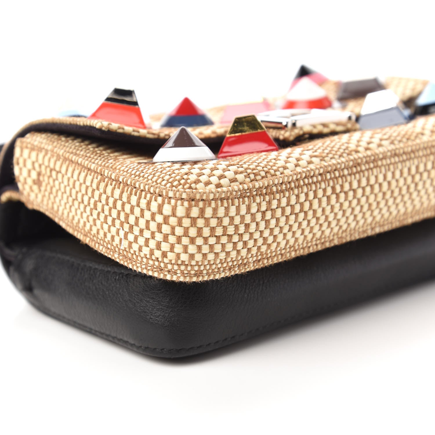Fendi Paglia Vitello Dolce Paillettes Flowerland Studded Striped Micro Double Baguette Natural Multicolor 7 of 10