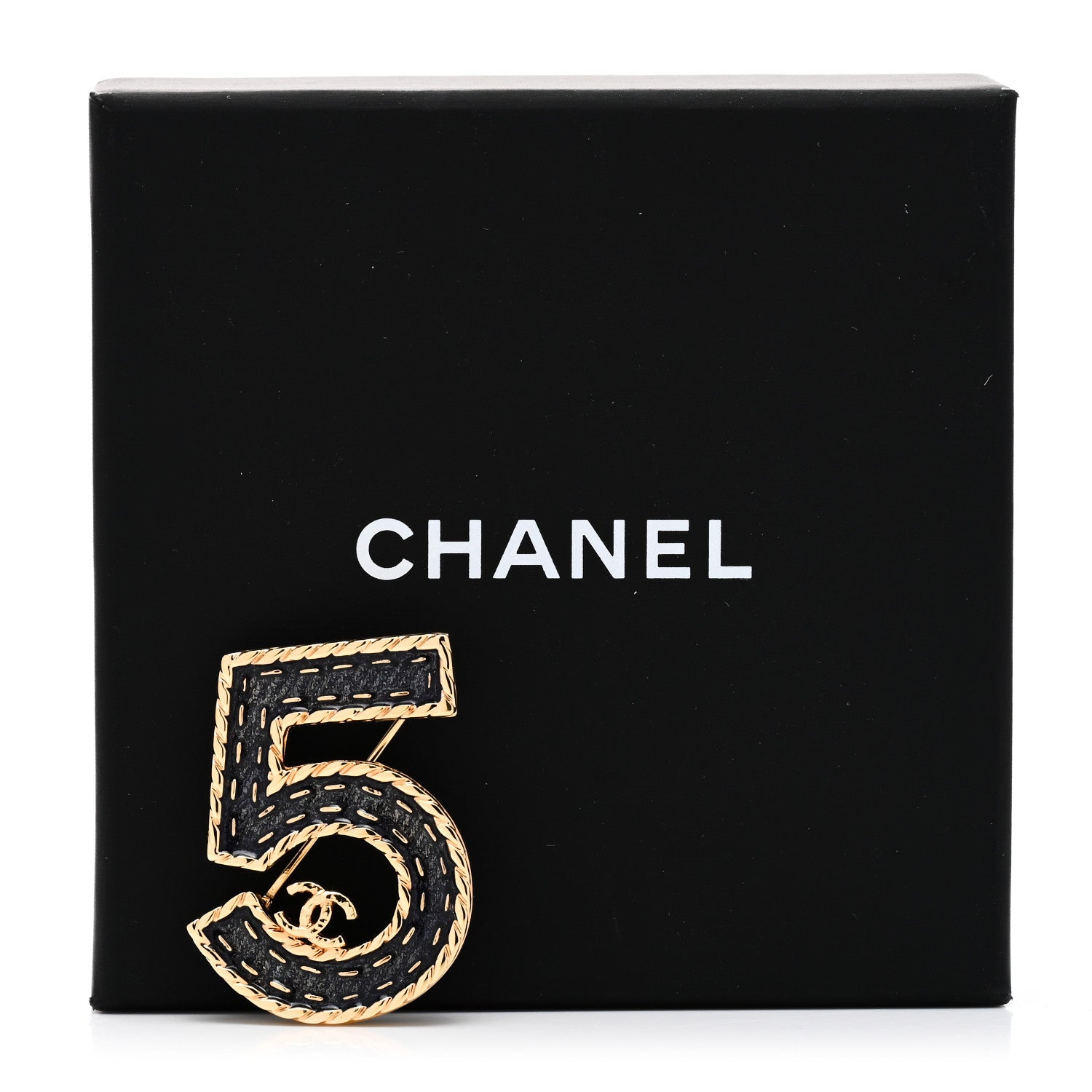 Chanel Metal Enamel CC No 5 Rope Brooch Gold Denim Blue 5 of 5
