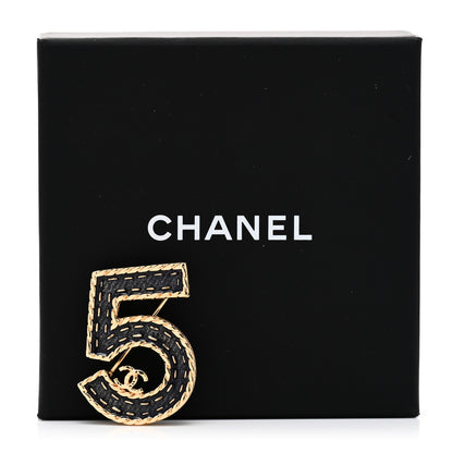 Chanel Metal Enamel CC No 5 Rope Brooch Gold Denim Blue 5 of 5