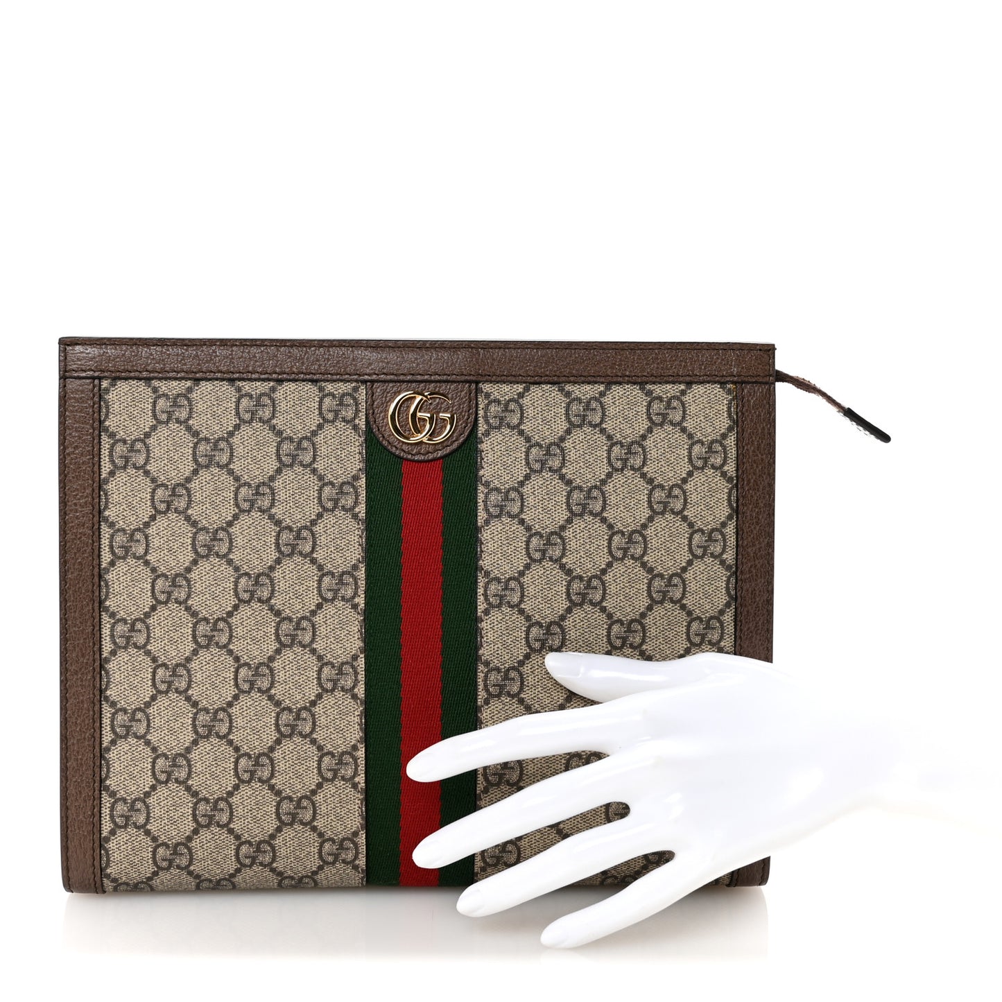 GG Supreme Monogram Web Ophidia Pouch Brown