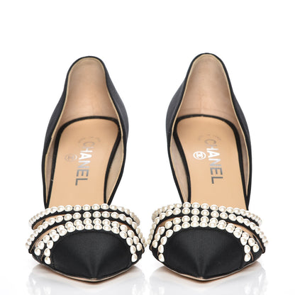 Chanel Grosgrain Pearl Pumps 39.5 Black 2 of 8