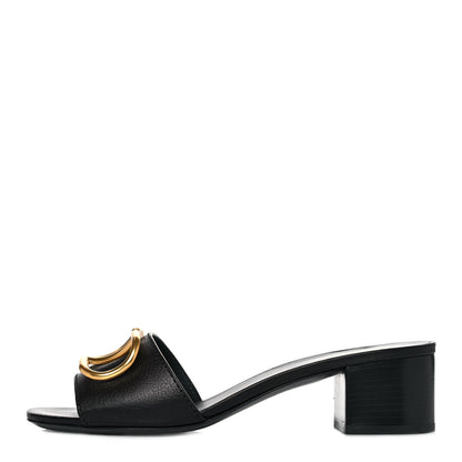 Valentino Garavani Grainy Cowhide VLogo 45mm Slide Sandals 38 Black 1 of 9