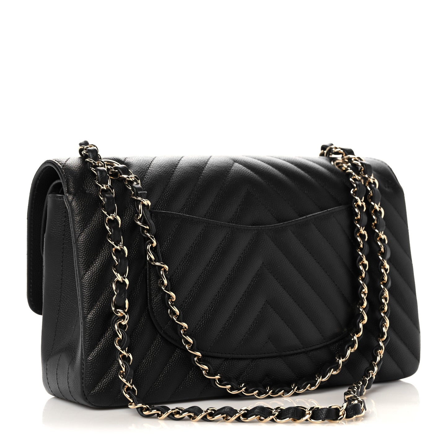 Caviar Chevron Quilted Medium Double Flap Black