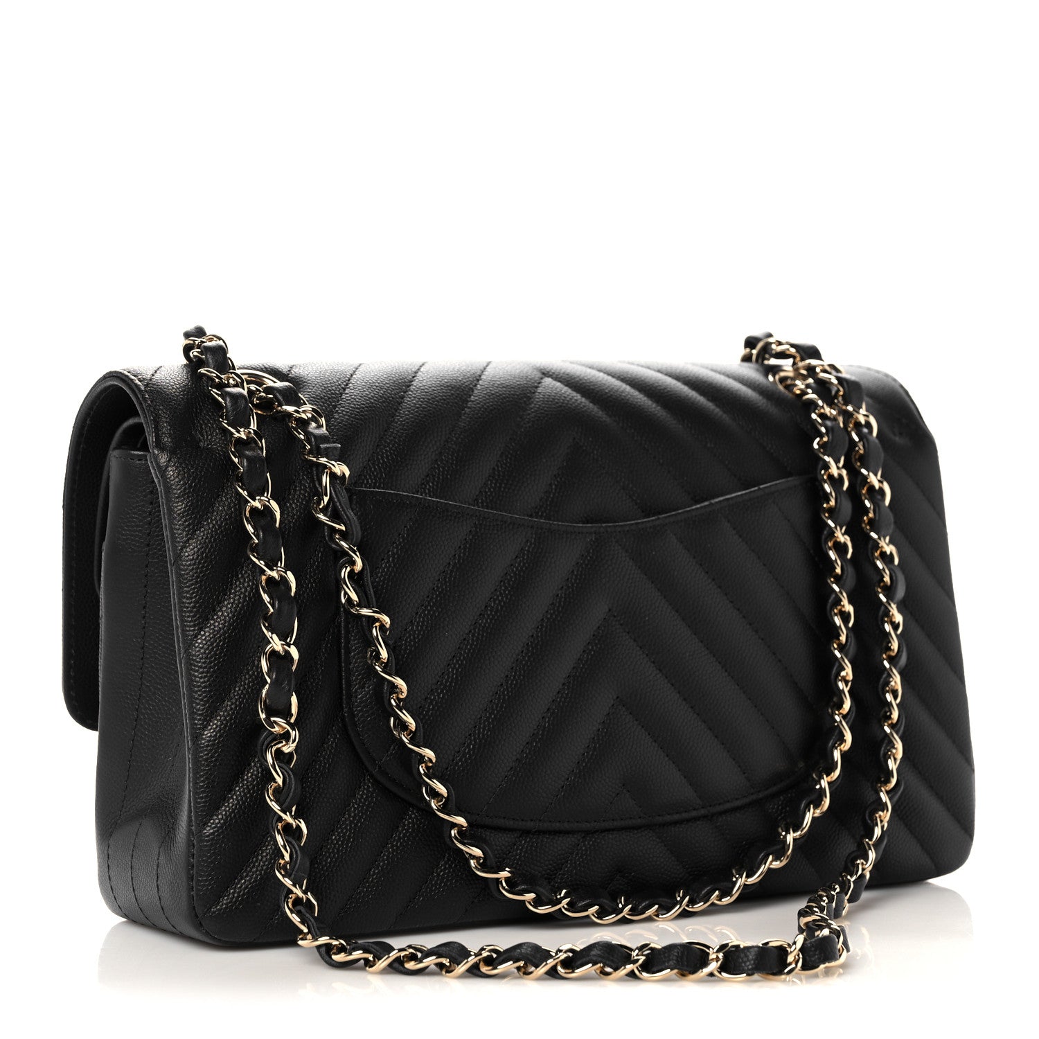 Chanel Caviar Chevron Quilted Medium Double Flap Black 3 of 13