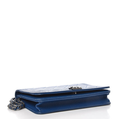 Chanel Caviar Quilted Boy Wallet On Chain WOC Blue 4 of 14