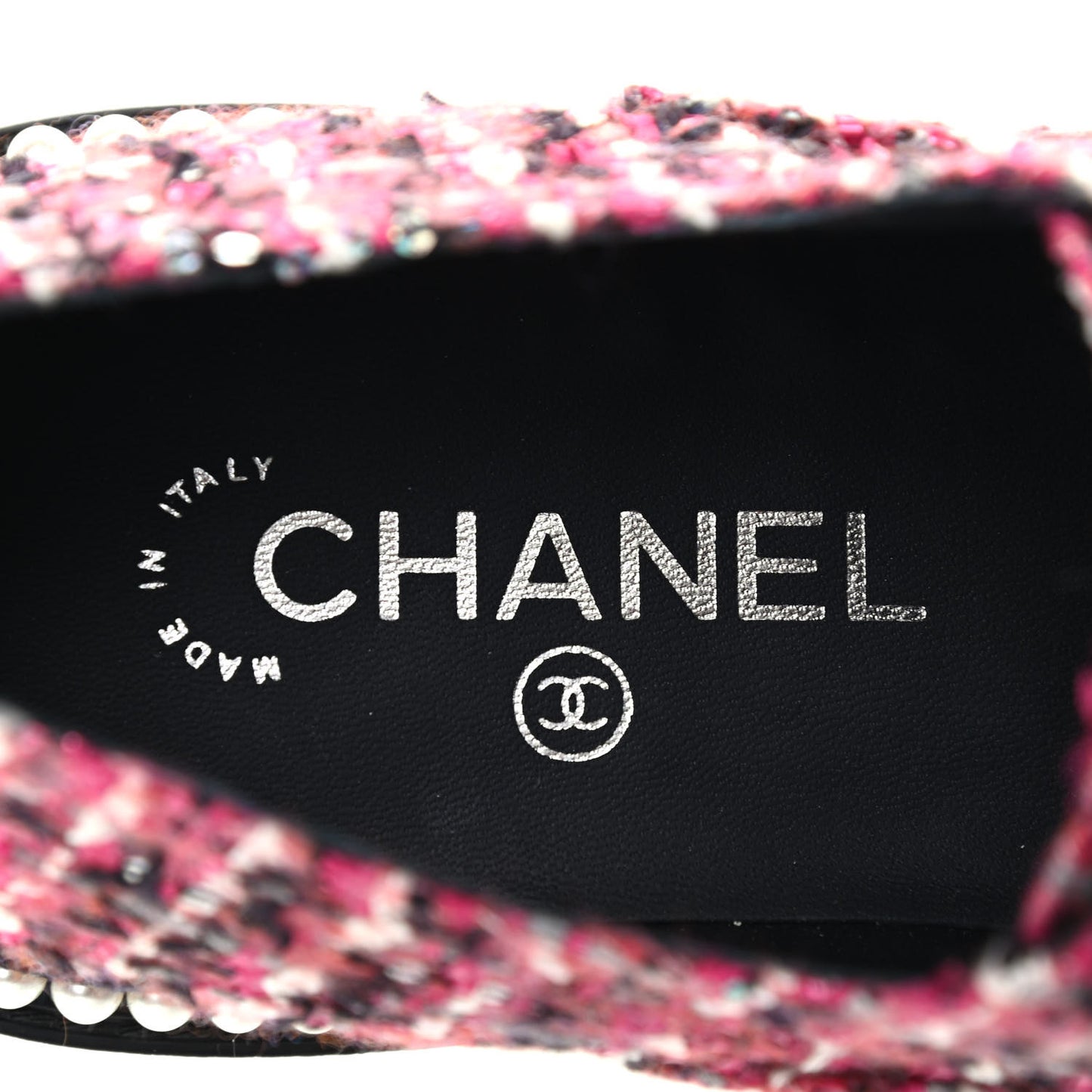 Tweed Grosgrain Sequin Pearl Lace Up Sneakers 39 Black Pink