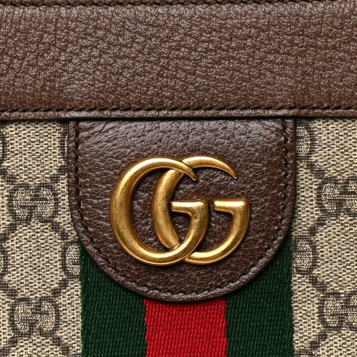 GG Supreme Monogram Textured Calfskin Web Medium Ophidia Slip Handle Tote Beige Ebony New Acero