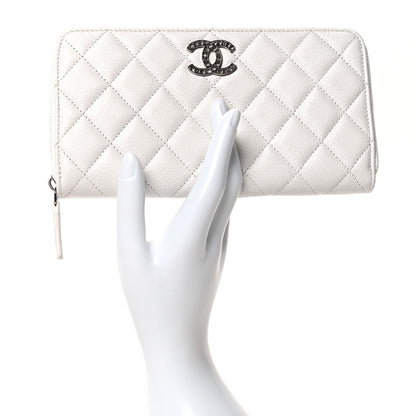 Chanel Caviar Quilted Coco Chanel Logo CC Large Gusset Zip Around Wallet White 2 of 9