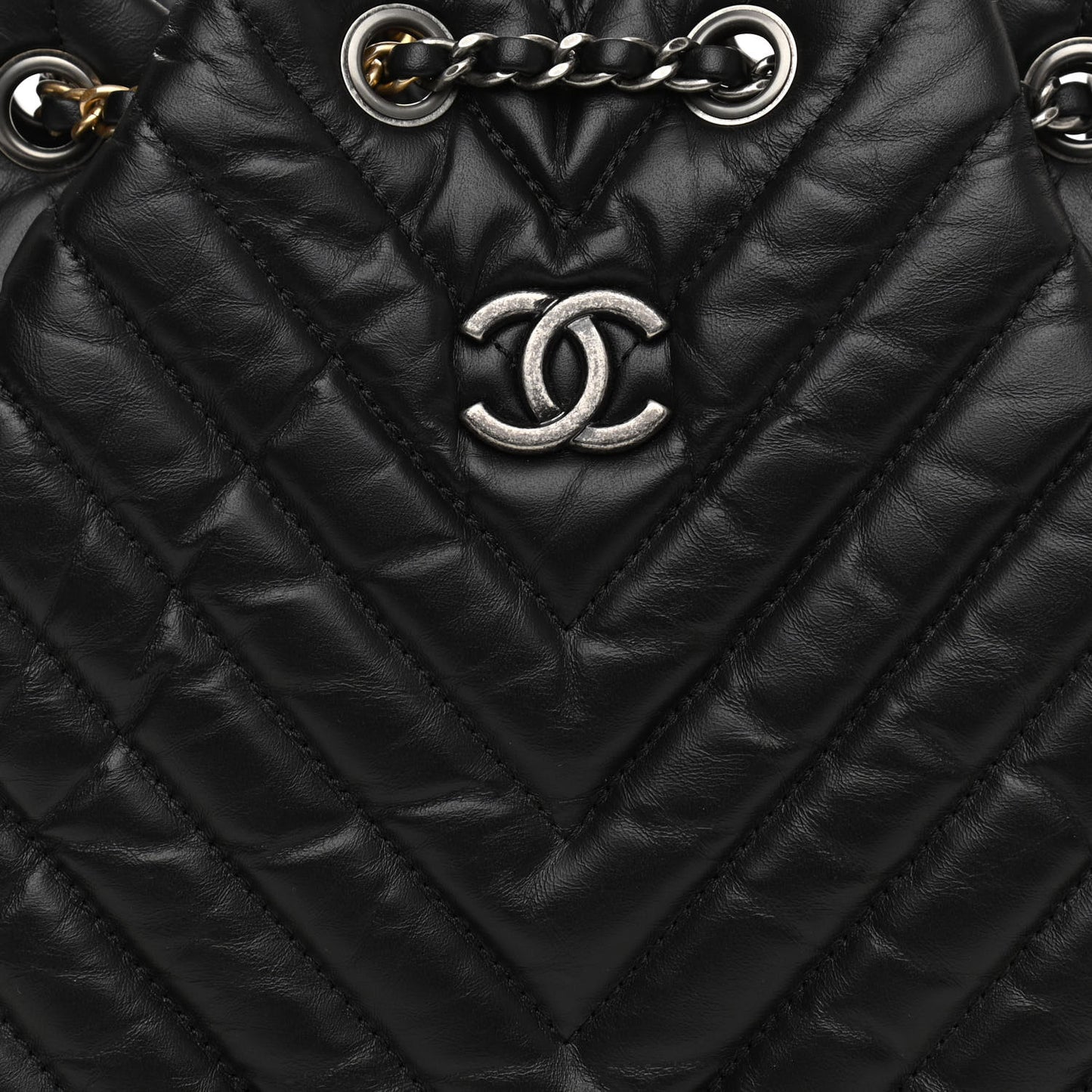 Aged Calfskin Chevron Quilted Small Gabrielle Backpack Black