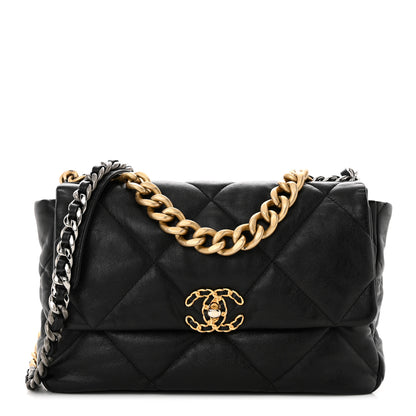 Chanel Shiny Goatskin Quilted Large Chanel 19 Flap Black 1 of 10