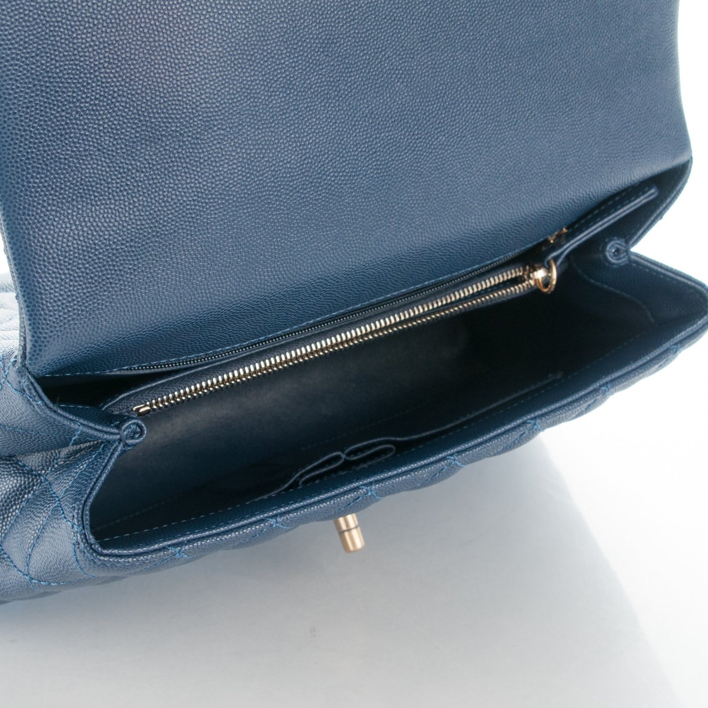 Caviar Lizard Quilted Small Coco Handle Flap Navy