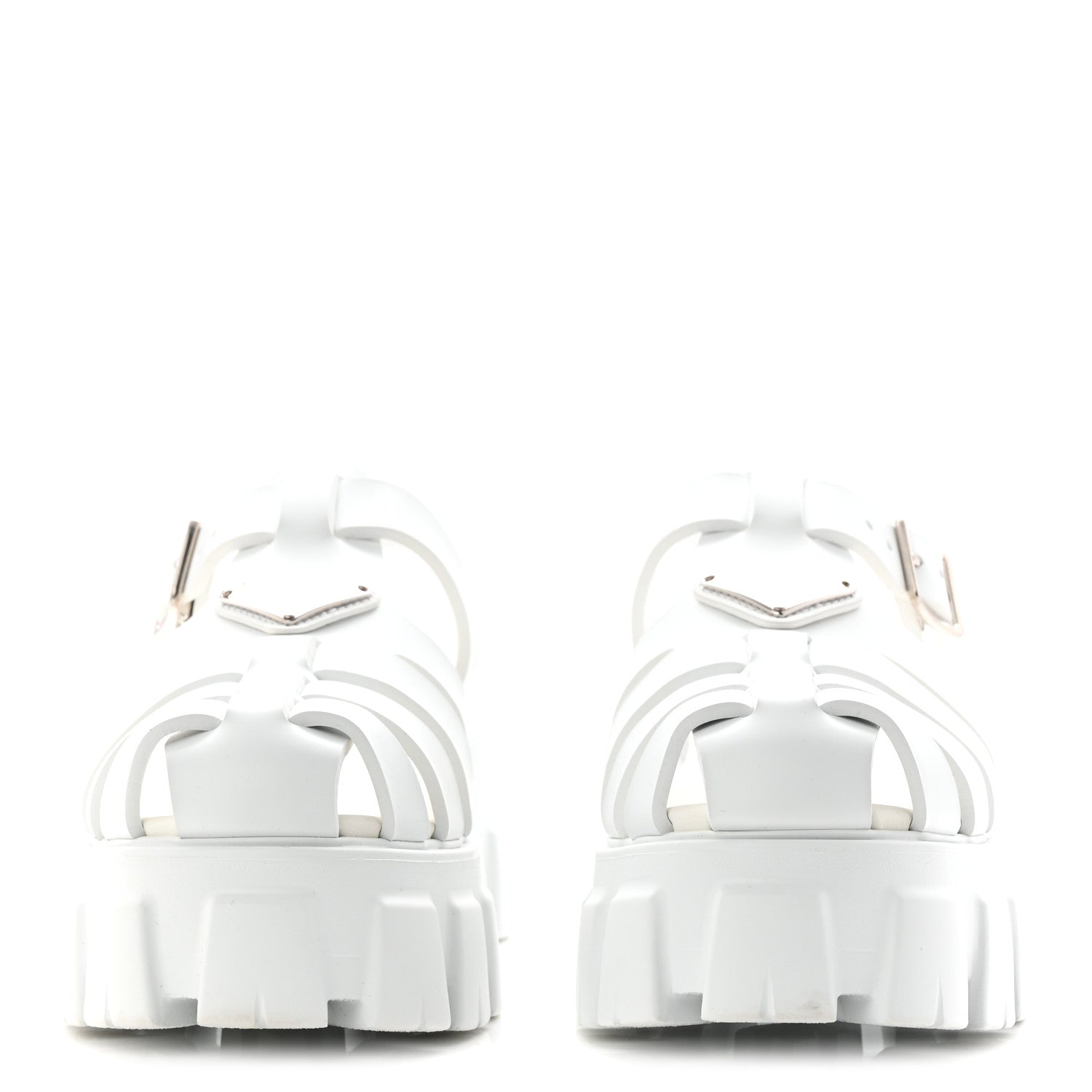 Prada Foam Rubber Metal Triangle Logo Monolith 55mm Cage Sandals 38 White 3 of 10