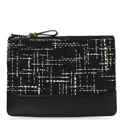 Chanel Tweed Calfskin Quilted Medium Cosmetic Pouch Black White 1 of 11