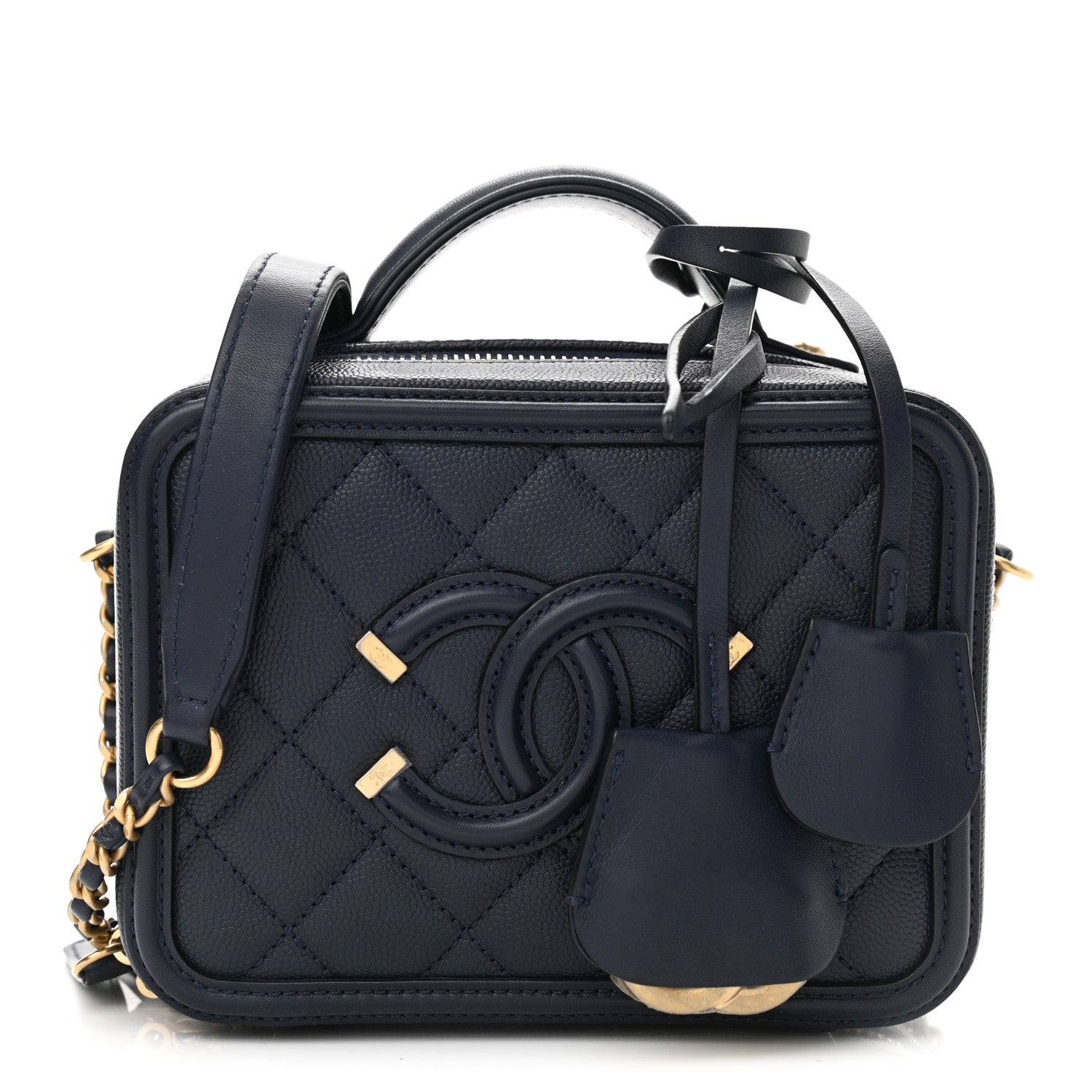 Chanel Caviar Quilted Small CC Filigree Vanity Case Navy 1 of 9
