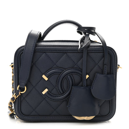 Chanel Caviar Quilted Small CC Filigree Vanity Case Navy 1 of 9