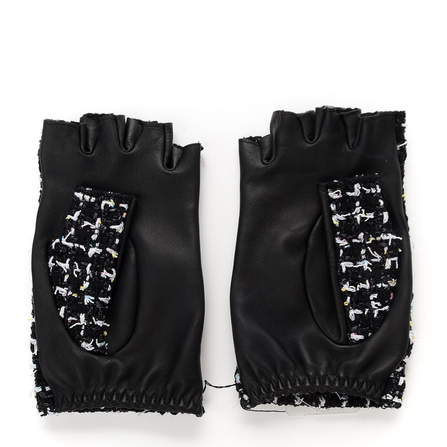 Chanel Fantasy Tweed CC Fingerless Gloves 8 Black White Pink 2 of 5