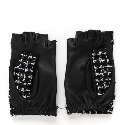 Chanel Fantasy Tweed CC Fingerless Gloves 8 Black White Pink 2 of 5