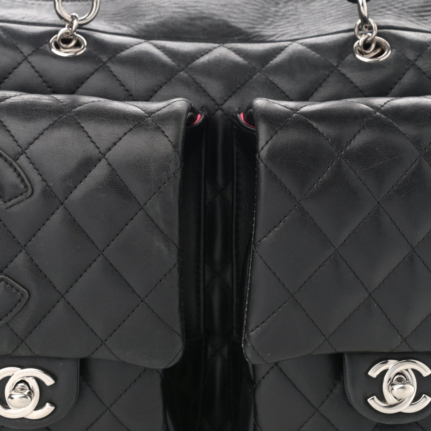 Calfskin Quilted Large Cambon Multipocket Reporter Black