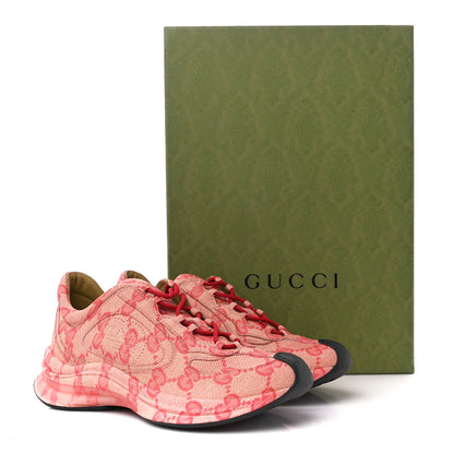 Gucci Ultralight Plume Calfskin Monogram Printed Mens Gucci Run Sneakers 8 Beige Hibiscus Red 10 of 10