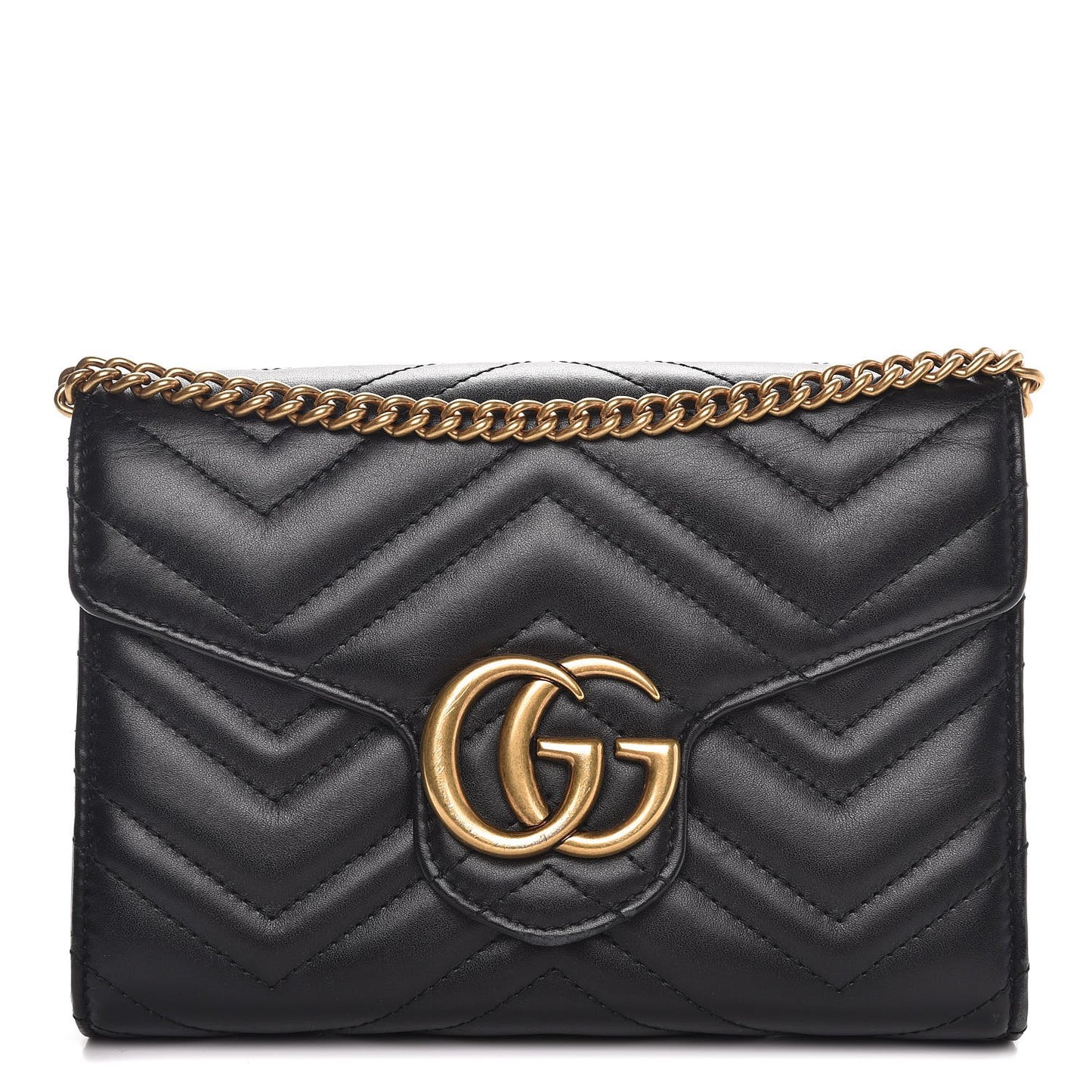 Calfskin Matelasse GG Marmont Chain Wallet Black