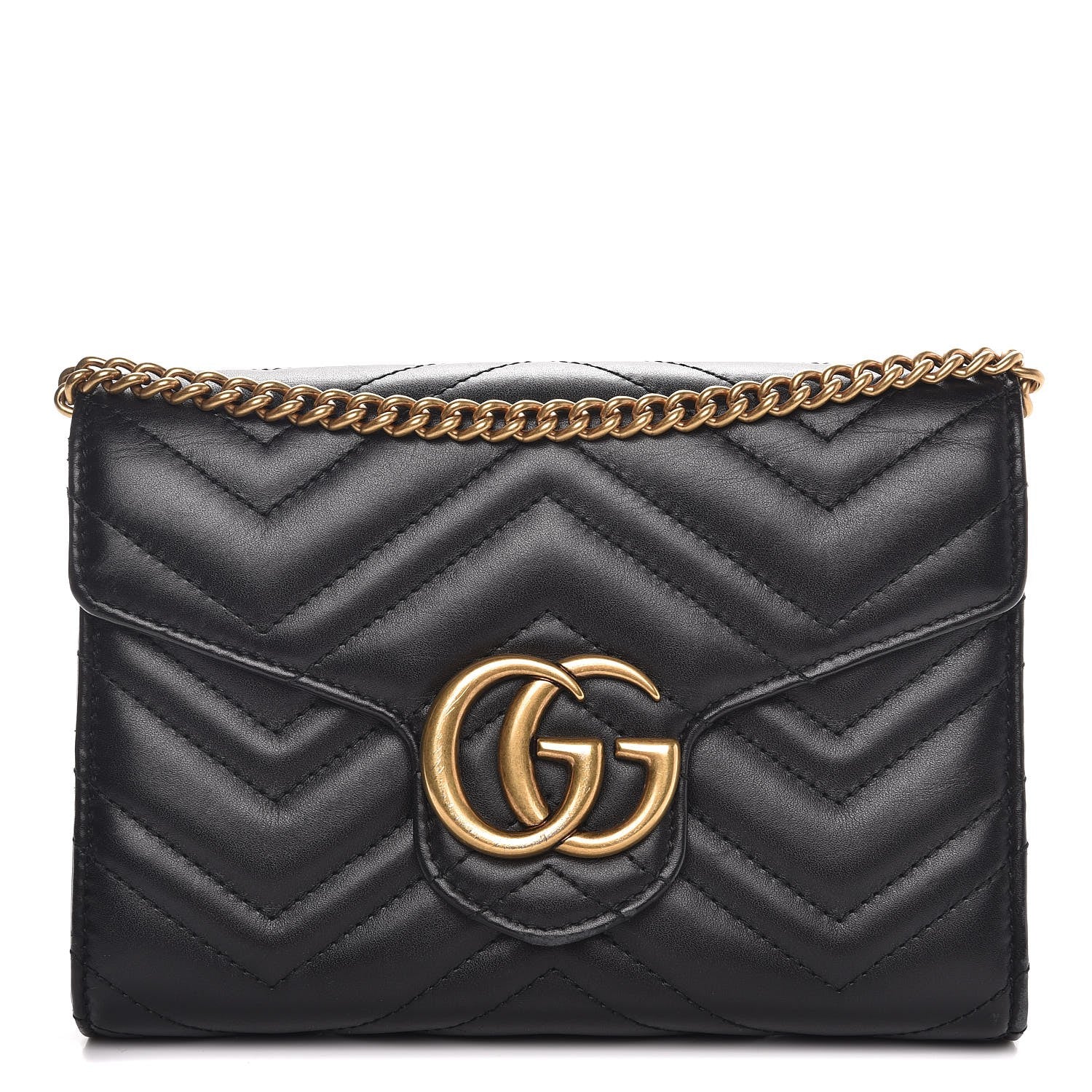 Gucci Calfskin Matelasse GG Marmont Chain Wallet Black 1 of 10