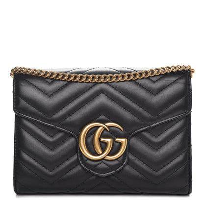 Gucci Calfskin Matelasse GG Marmont Chain Wallet Black 1 of 10
