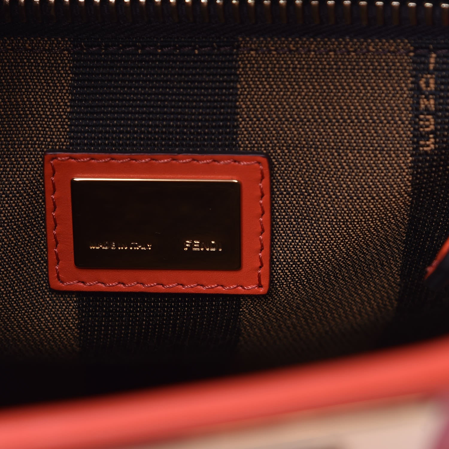 Fendi Vitello Morgan Fabric Jacquard Pequin Medium Peekaboo Iconic Satchel Papavero Tobacco Black 7 of 10