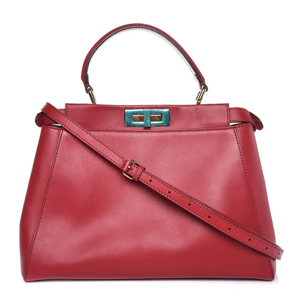 Fendi Vitello Morgan Fabric Jacquard Pequin Medium Peekaboo Iconic Satchel Mattone Tobacco Black 1 of 8