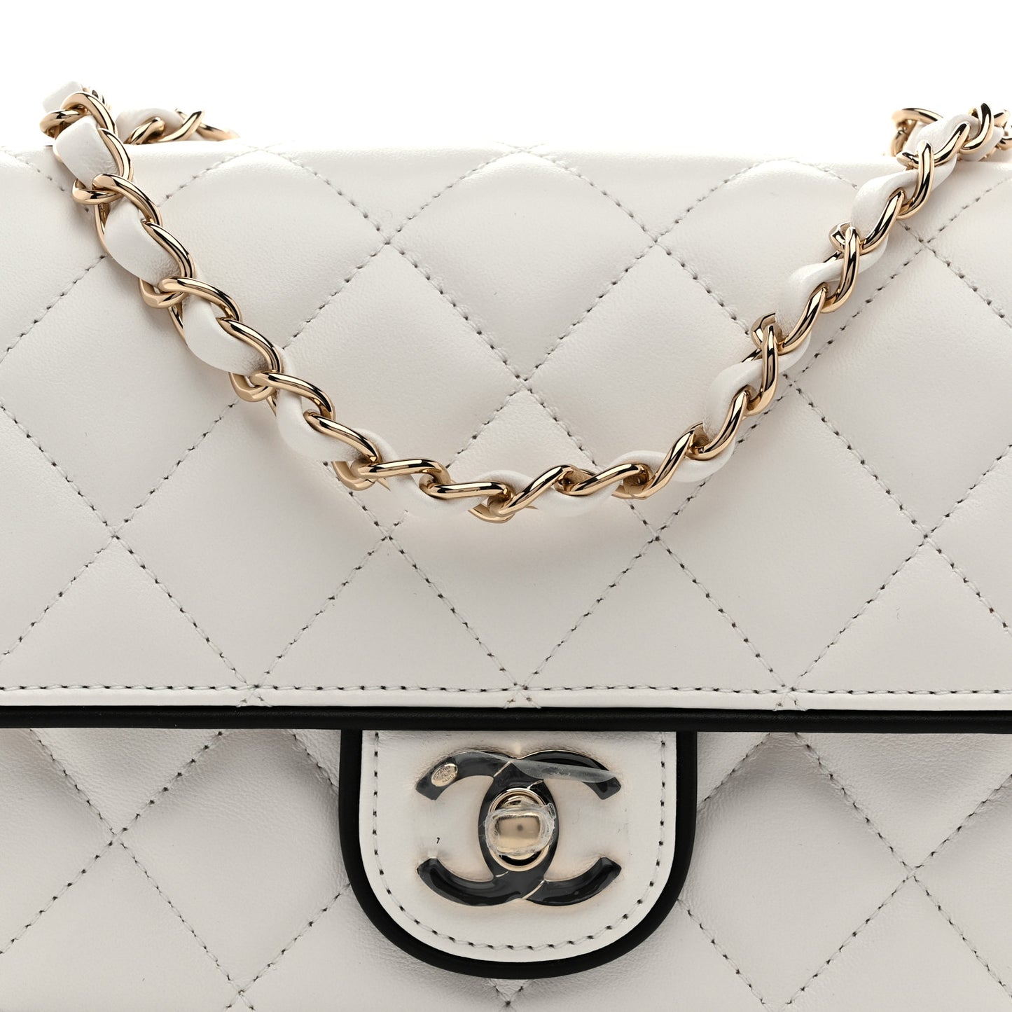 Lambskin Quilted Resin CC Mini Flap Bag White Black