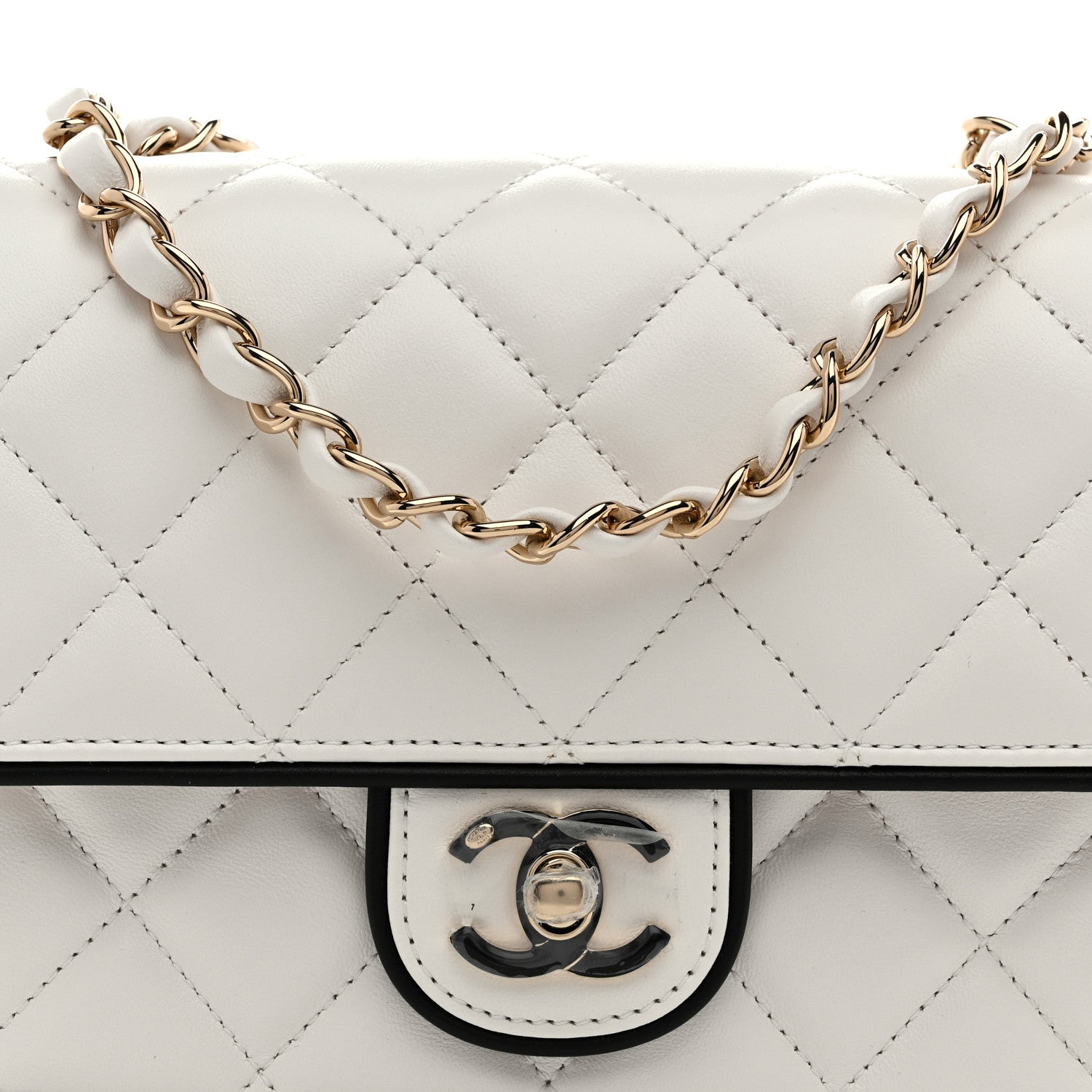 Chanel Lambskin Quilted Resin CC Mini Flap Bag White Black 8 of 10