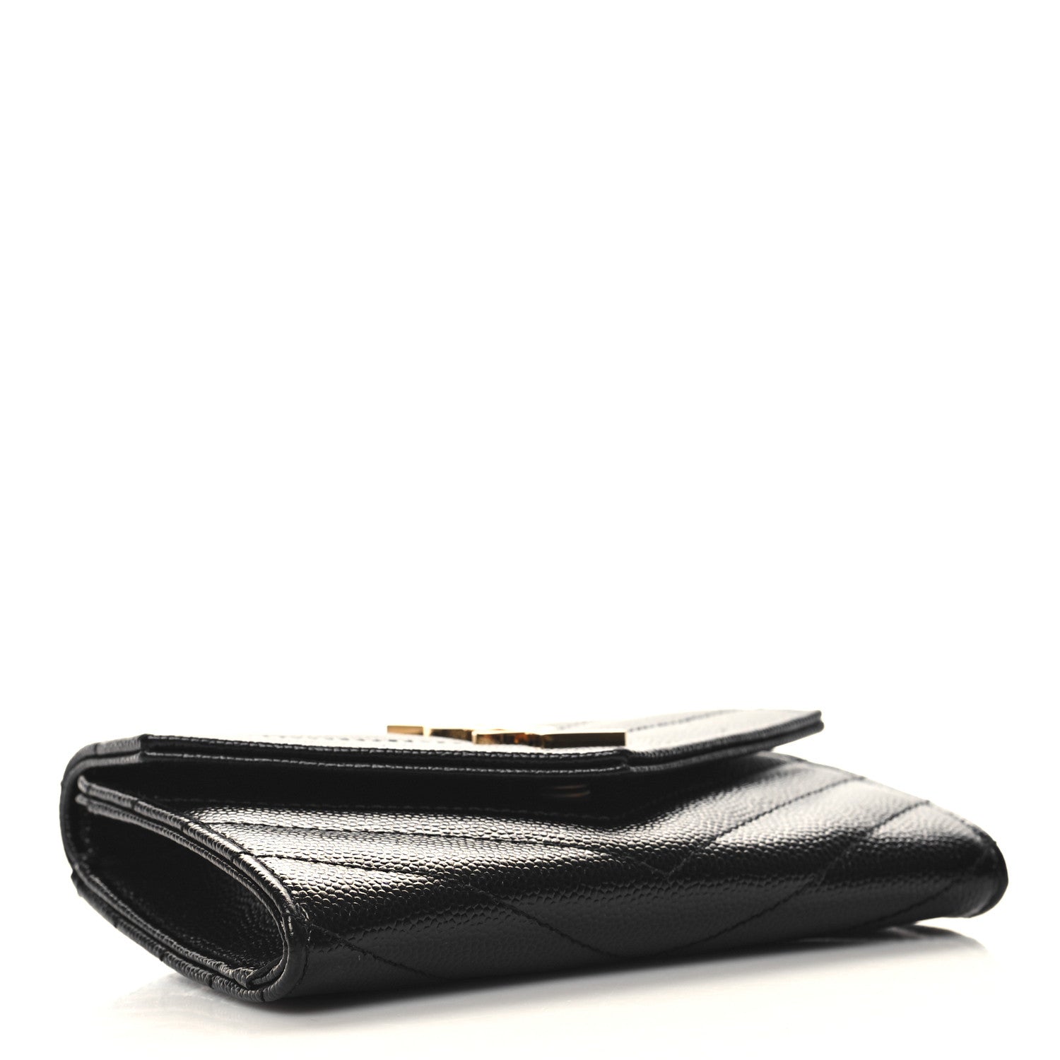 Saint Laurent Grain De Poudre Matelasse Chevron Small Monogram Envelope Wallet Black 4 of 9