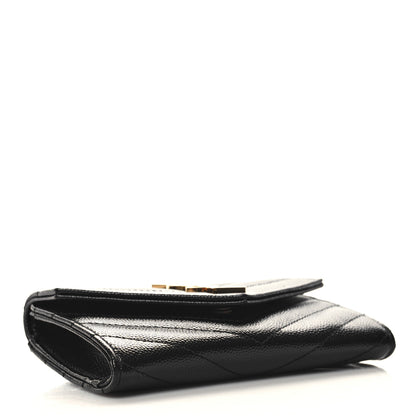Saint Laurent Grain De Poudre Matelasse Chevron Small Monogram Envelope Wallet Black 4 of 9