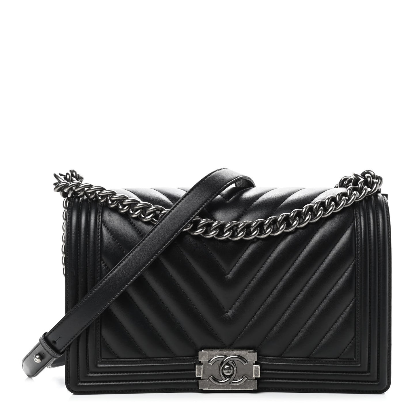 Lambskin Chevron Quilted Medium Boy Flap Black