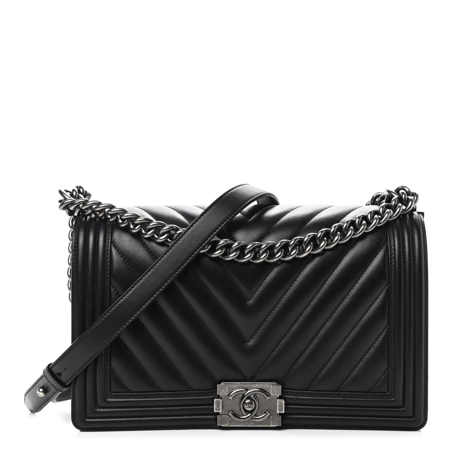 Chanel Lambskin Chevron Quilted Medium Boy Flap Black 1 of 10