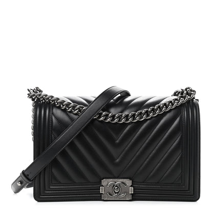 Chanel Lambskin Chevron Quilted Medium Boy Flap Black 1 of 10