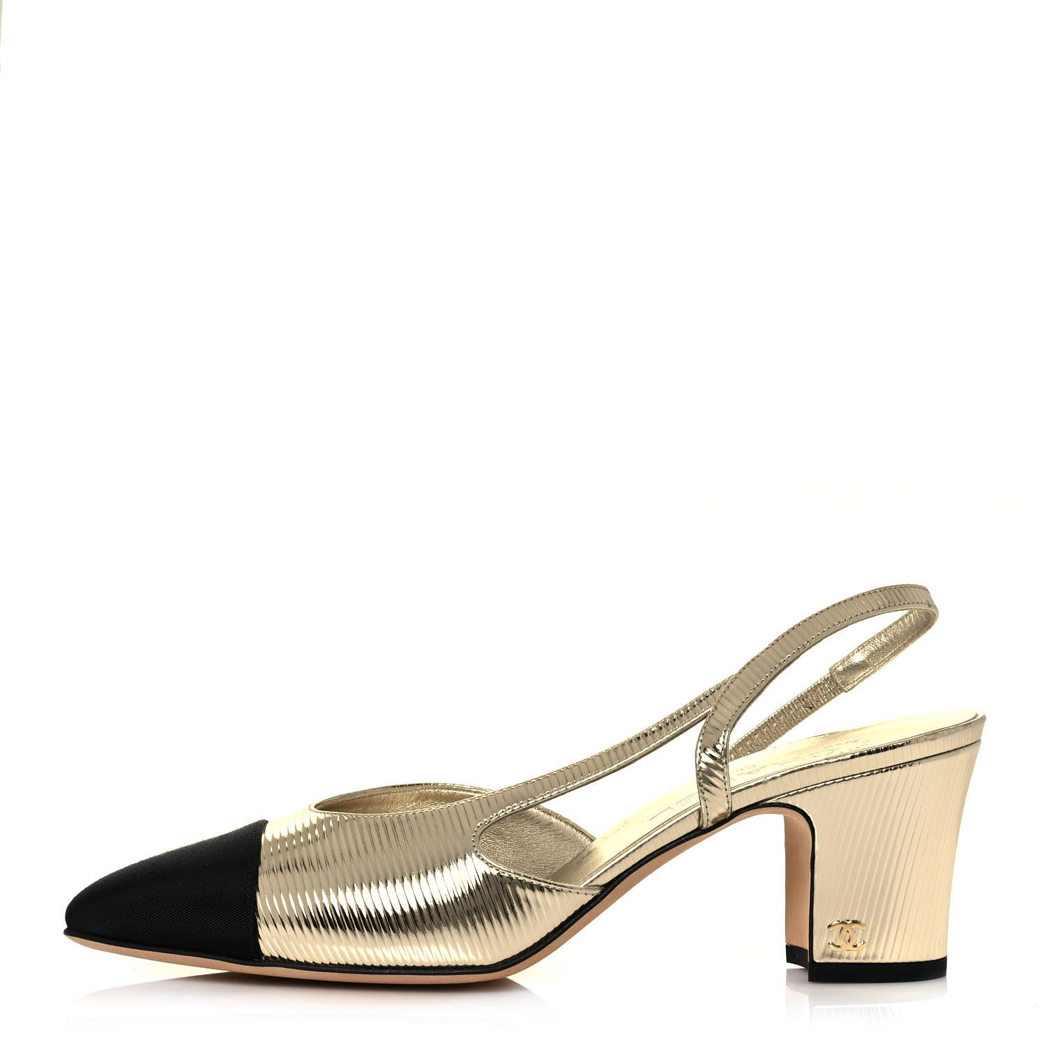 Chanel Metallic Cap Toe CC Slingback Sandals 39.5 Gold Black 1 of 7